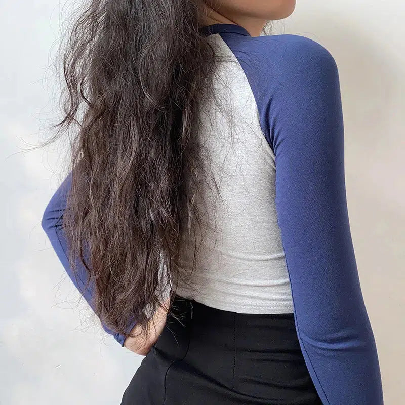 Style Core Aesthetics, New Style Trends - Contrast Sleeve College Crop Top