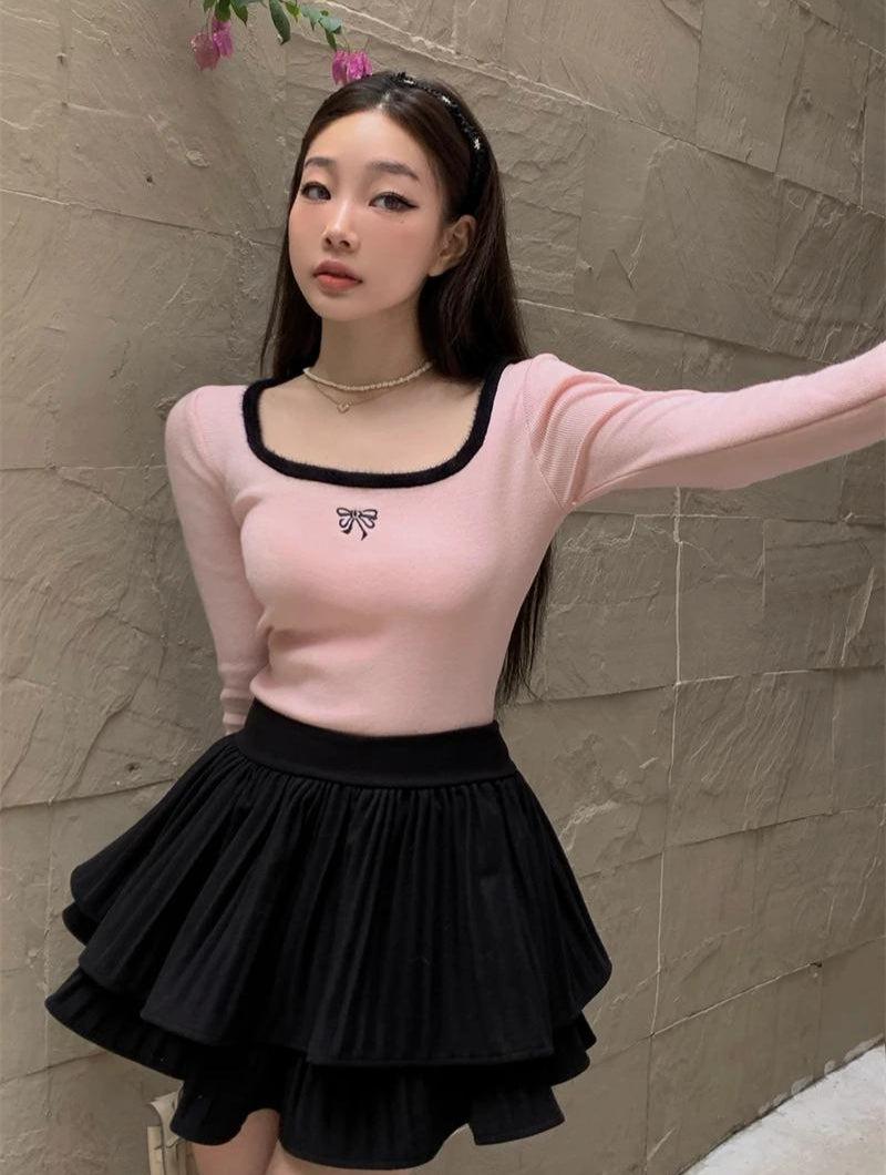 Style Core Aesthetics, New Style Trends - Coquette Bow Fluffy Neck Top