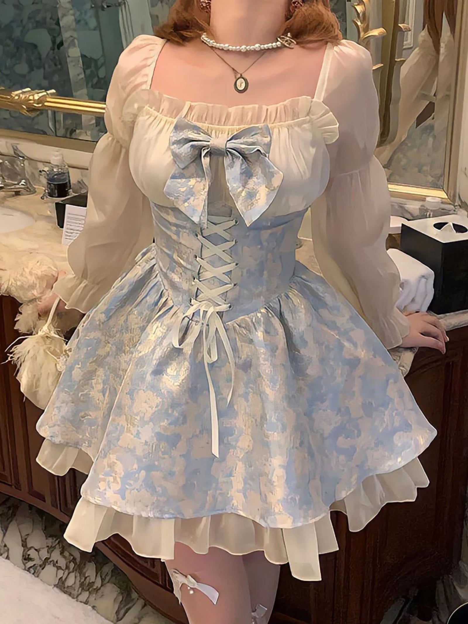 Style Core Aesthetics, New Style Trends - Coquette Bow Princess Mini Dress
