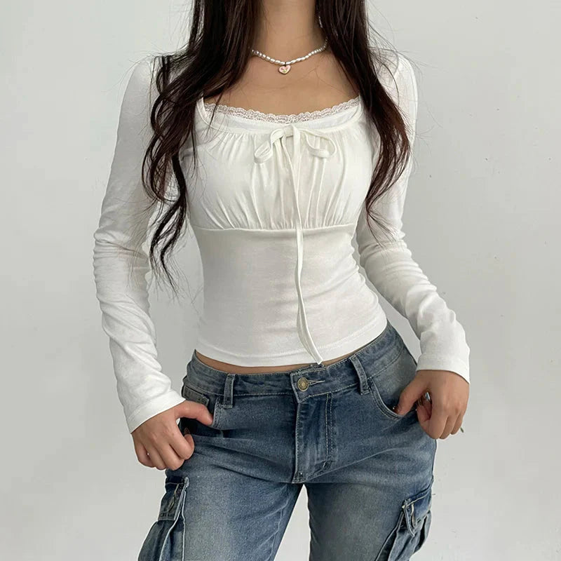 Style Core Aesthetics, New Style Trends - Coquette Bow Ruched Bust Top