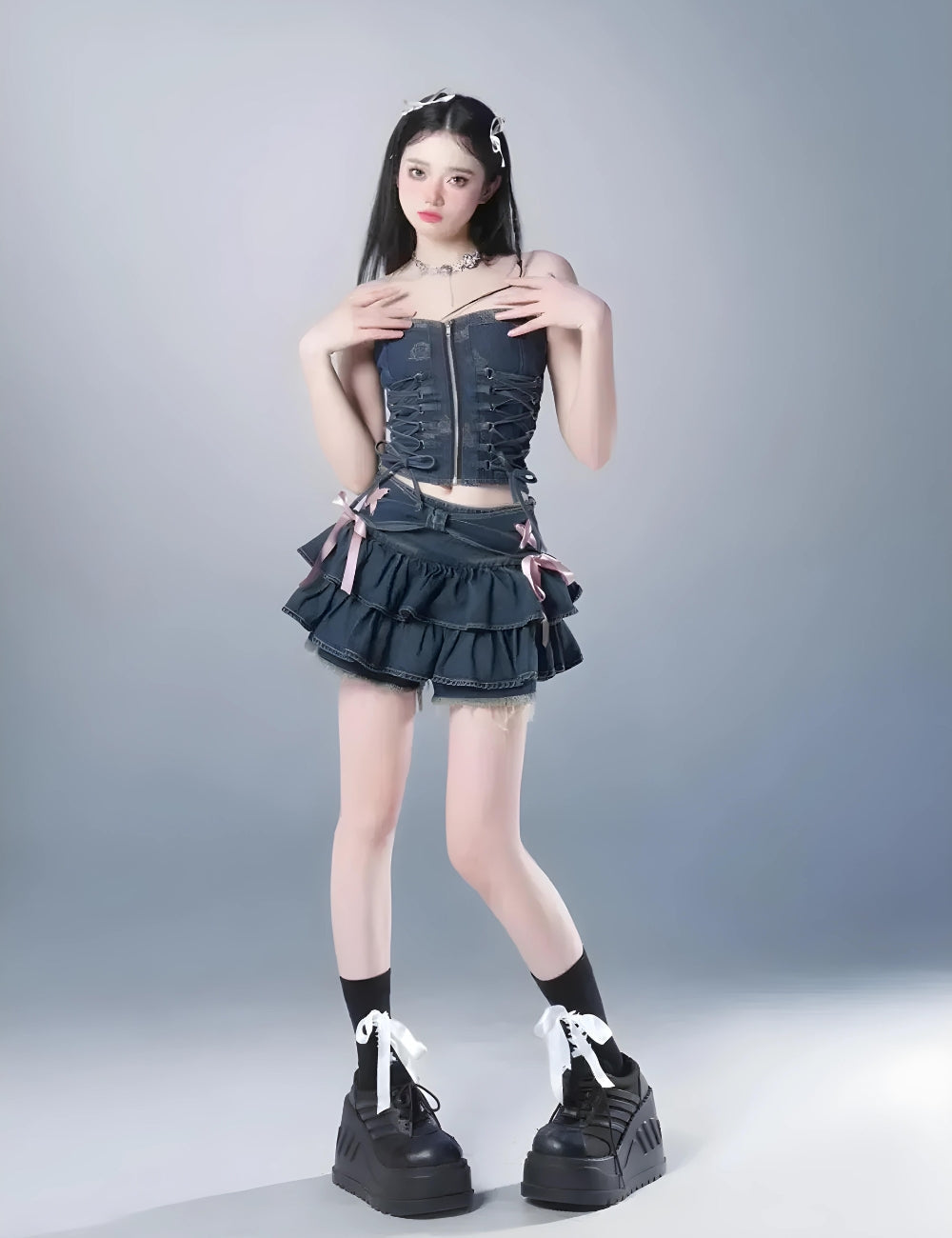 Style Core Aesthetics, New Style Trends - Coquette Low Rise Denim Mini Skort