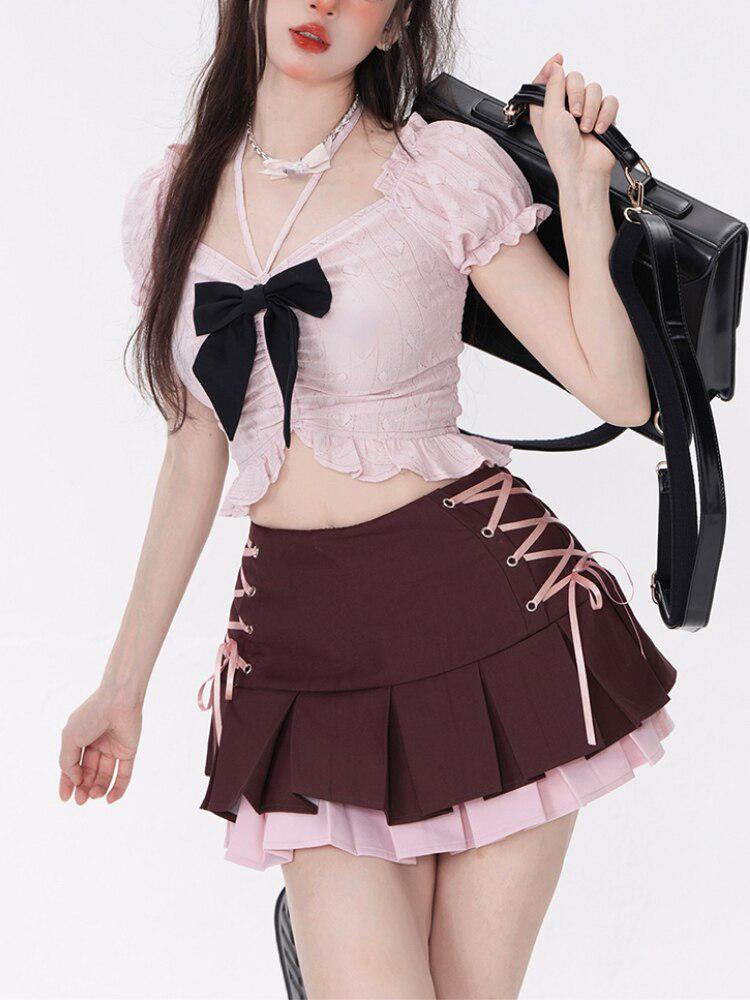 Style Core Aesthetics, New Style Trends - Coquette Mini Skirt With Top Two Piece Set