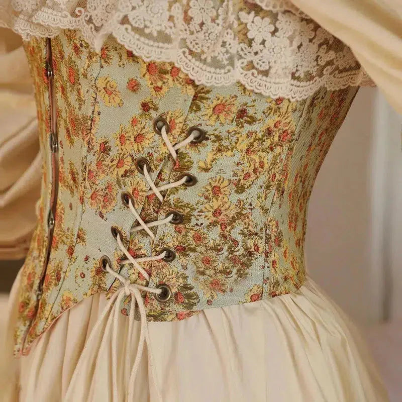 Style Core Aesthetics, New Style Trends - Cottagecore Floral Lace Up Corset Top