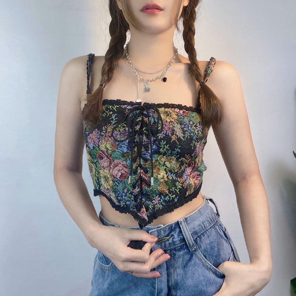 Style Core Aesthetics, New Style Trends - Cottagecore Lace Detailed Corset Top