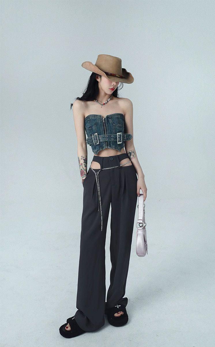 Style Core Aesthetics, New Style Trends - Cowgirl Crop Denim Tube Top