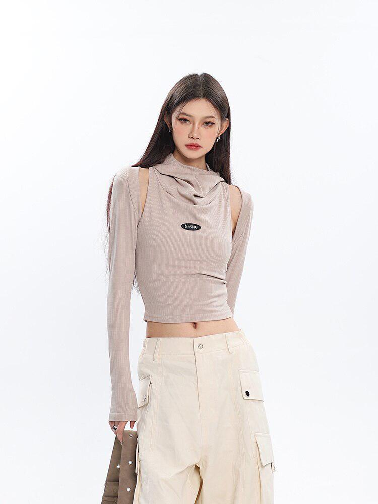 Style Core Aesthetics, New Style Trends - Cowl Collar Cut-Out Crop Top