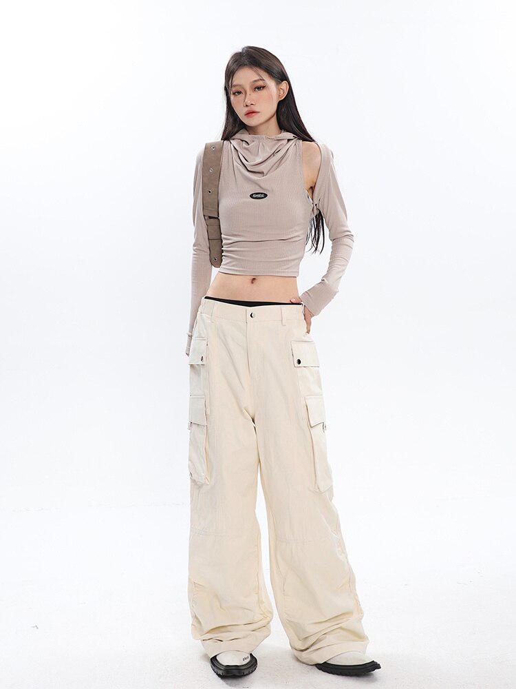 Style Core Aesthetics, New Style Trends - Cowl Collar Cut-Out Crop Top
