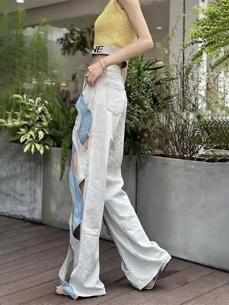 Style Core Aesthetics, New Style Trends - Cut Out Patch Denim Jeans