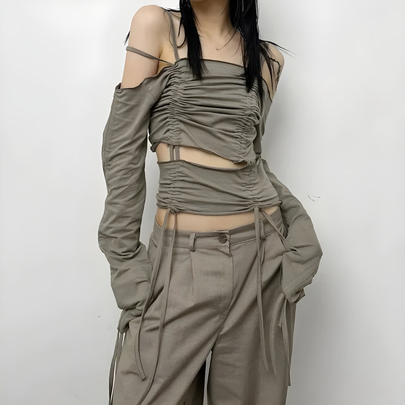 Style Core Aesthetics, New Style Trends - Cut-Out Ruched Long Sleeve Top