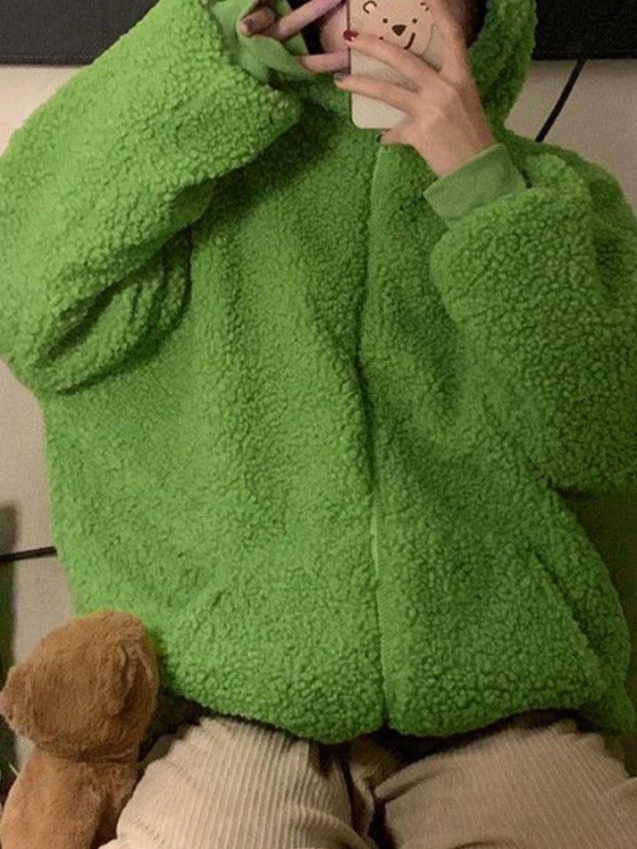 Style Core Aesthetics, New Style Trends - Cute Ear Hooded Zip Up Fleece Jacket