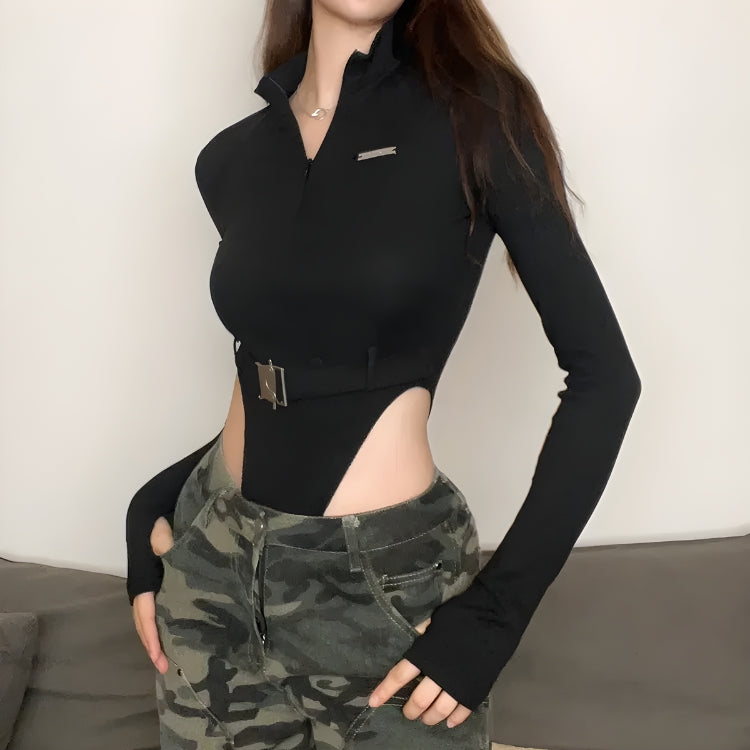 Style Core Aesthetics, New Style Trends - Cyberpunk Belted Corduroy Bodysuit