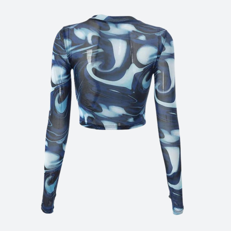 Style Core Aesthetics, New Style Trends - Cyberpunk Blue Aura Sheer Top