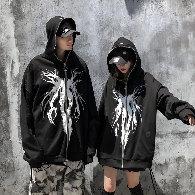 Style Core Aesthetics, New Style Trends - Cyberpunk Ghost Full Zip-Up Hoodie