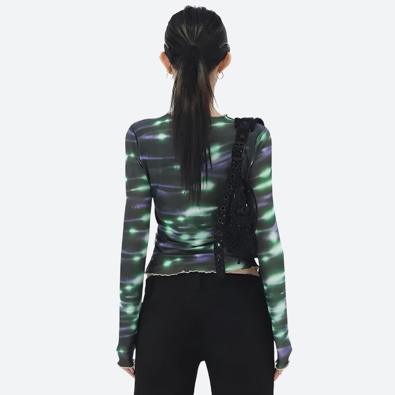 Style Core Aesthetics, New Style Trends - Cyberpunk Green Lights Mesh Top