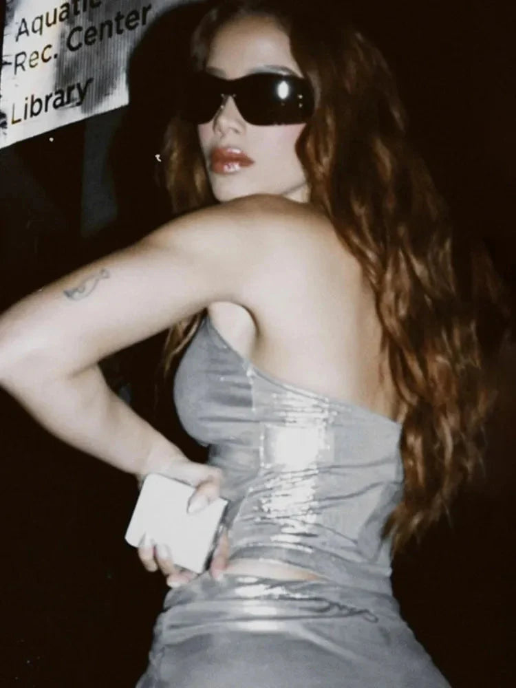 Style Core Aesthetics, New Style Trends - Cyberpunk Silver Halter Neck Top