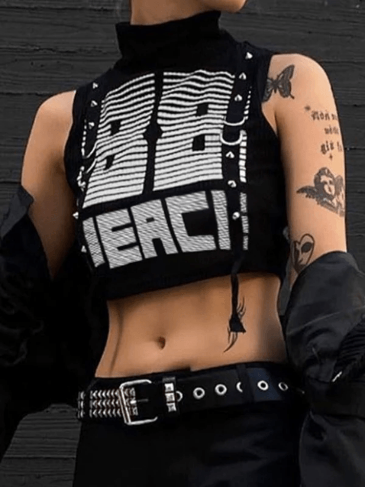 Style Core Aesthetics, New Style Trends - D Ring Strap High Neck Cropped Tank Top