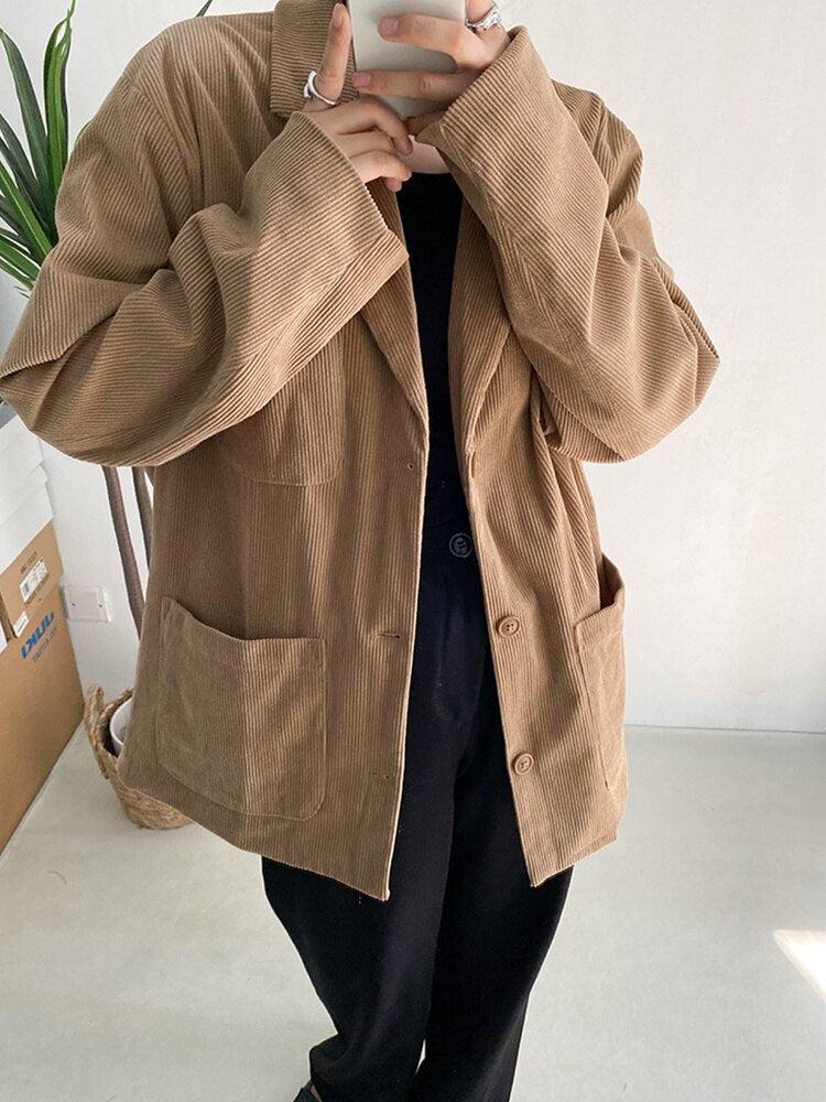 Style Core Aesthetics, New Style Trends - Dark Academia Corduroy Long Jacket