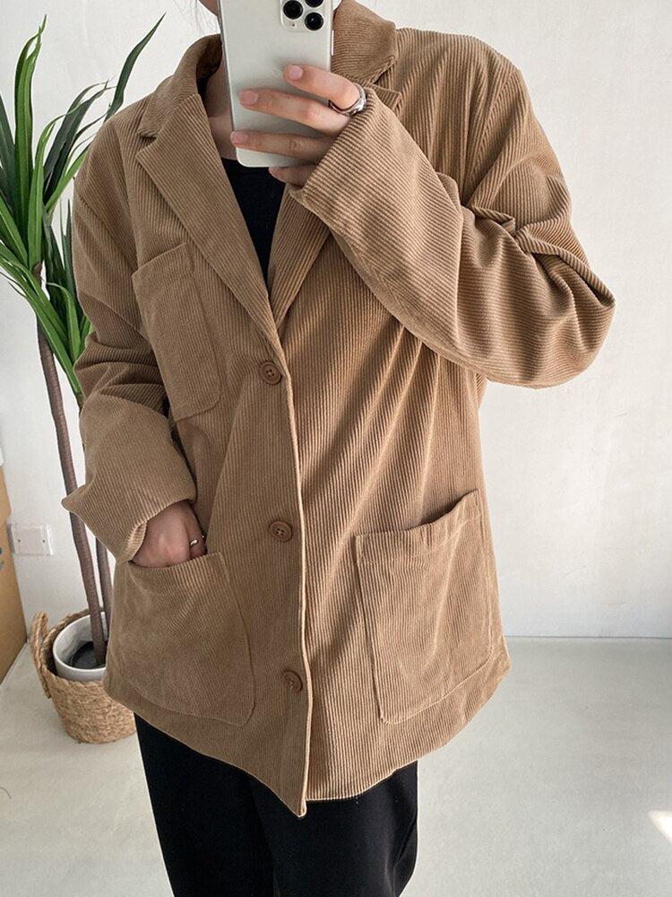 Style Core Aesthetics, New Style Trends - Dark Academia Corduroy Long Jacket