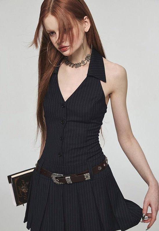 Style Core Aesthetics, New Style Trends - Dark Academia Halter Mini Dress
