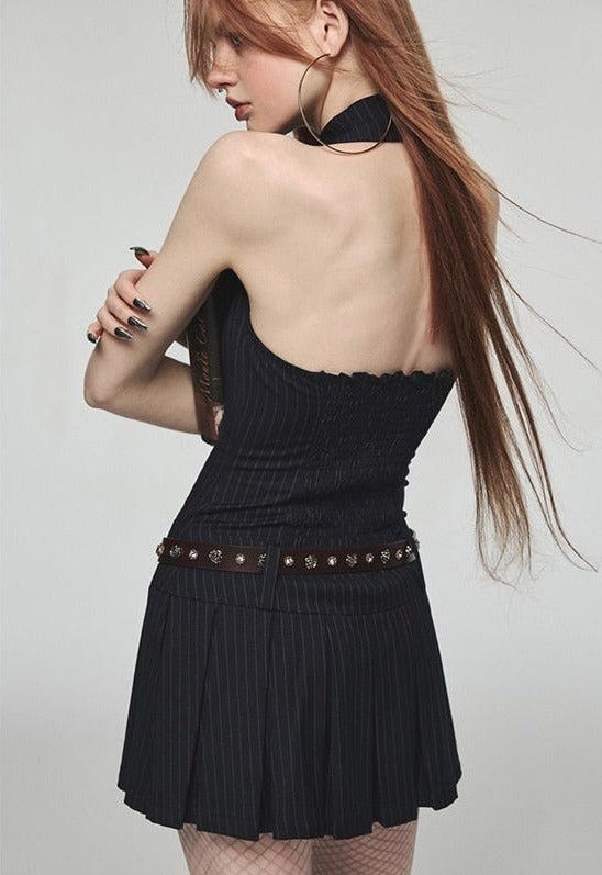 Style Core Aesthetics, New Style Trends - Dark Academia Halter Mini Dress