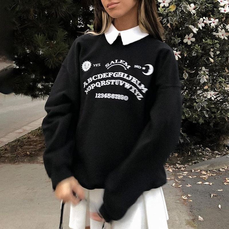 Style Core Aesthetics, New Style Trends - Dark Academia Letter Print Sweatshirt