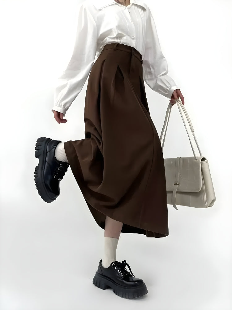 Style Core Aesthetics, New Style Trends - Dark Academia Pleated Midi Skirt