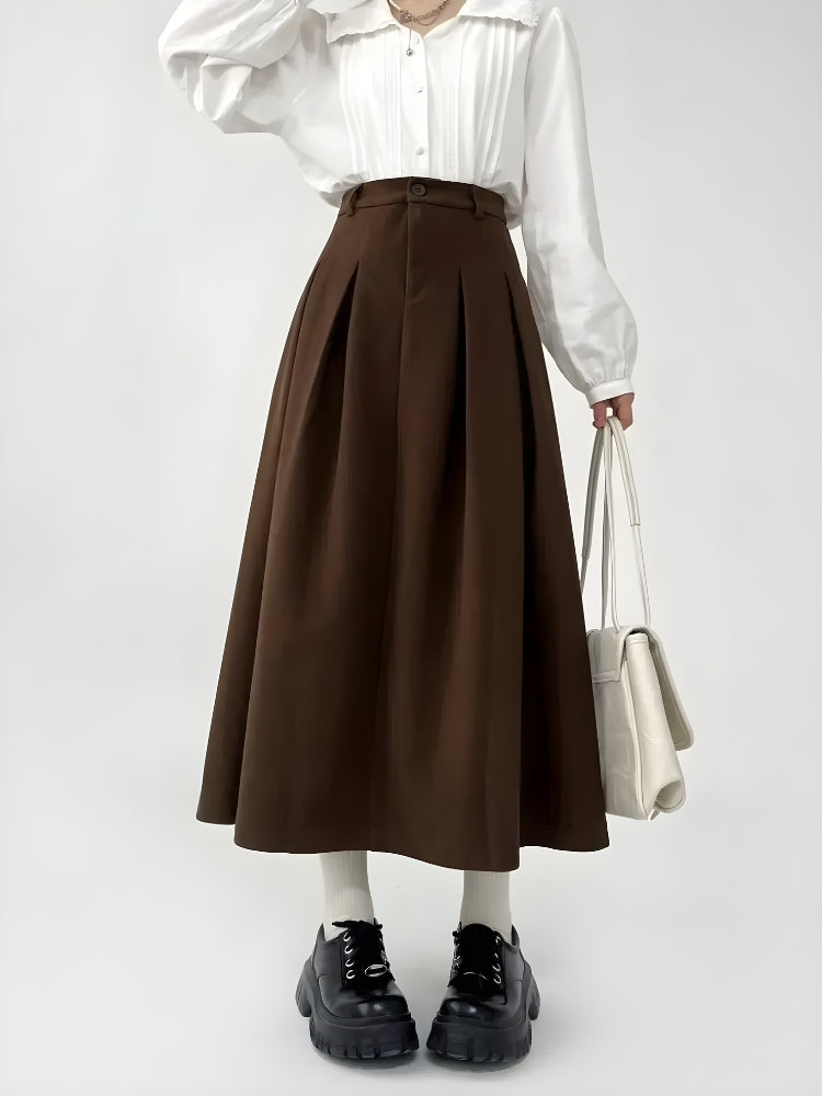 Style Core Aesthetics, New Style Trends - Dark Academia Pleated Midi Skirt