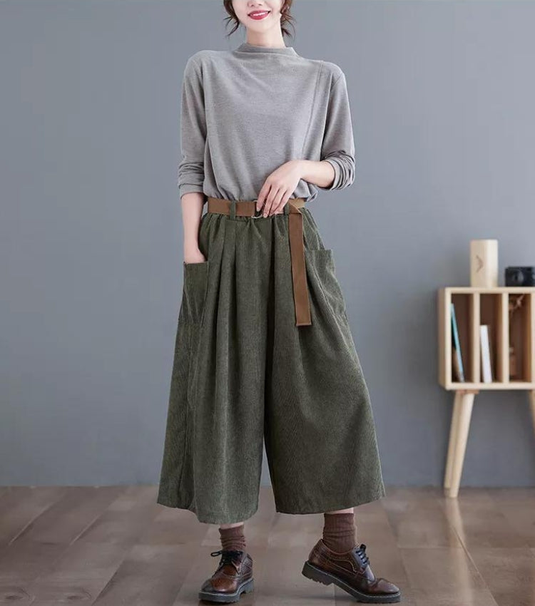 Style Core Aesthetics, New Style Trends - Dark Academia Wide Leg Corduroy Pants