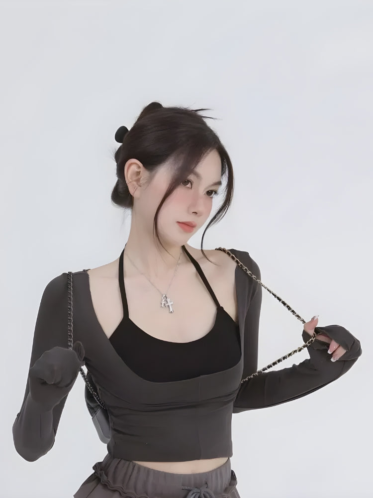 Style Core Aesthetics, New Style Trends - Deep Scoop Neck Two Piece Set Top