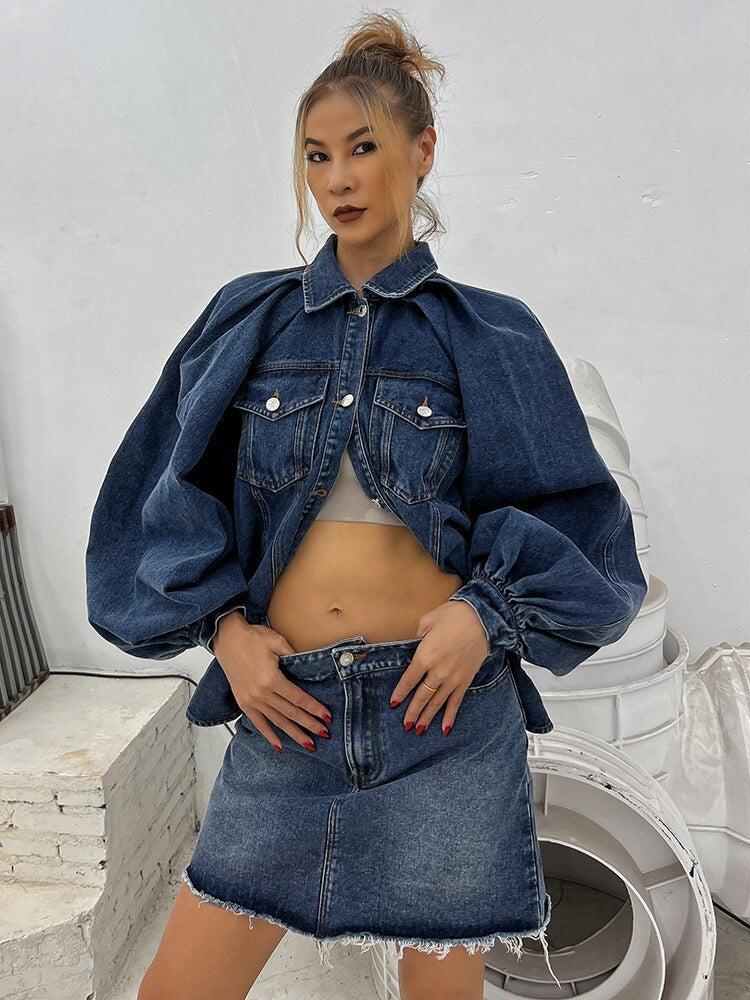 Style Core Aesthetics, New Style Trends - Denim Jacket & Skirt Two Piece Set