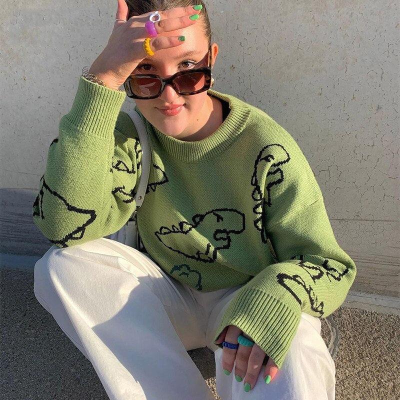 Style Core Aesthetics, New Style Trends - Dinosaur Knitted Sweater