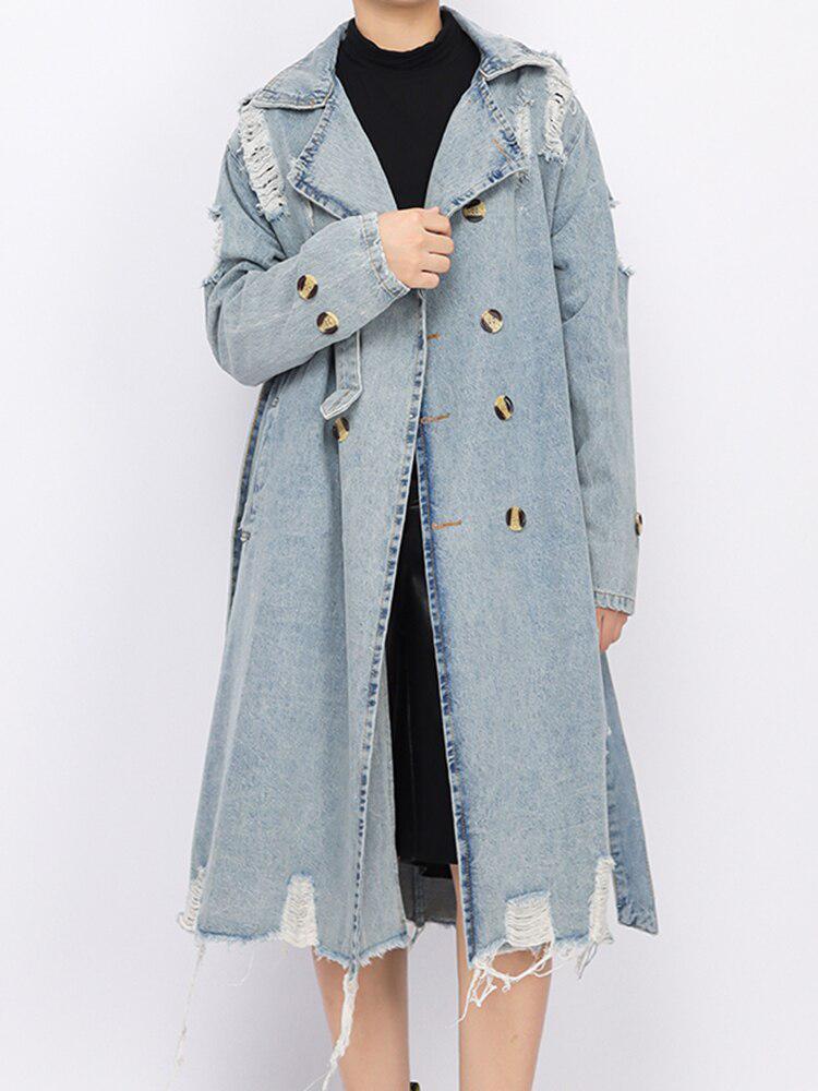 Style Core Aesthetics, New Style Trends - Distressed Denim Trench Coat