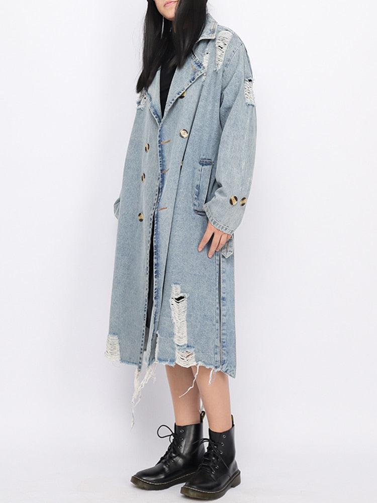 Style Core Aesthetics, New Style Trends - Distressed Denim Trench Coat