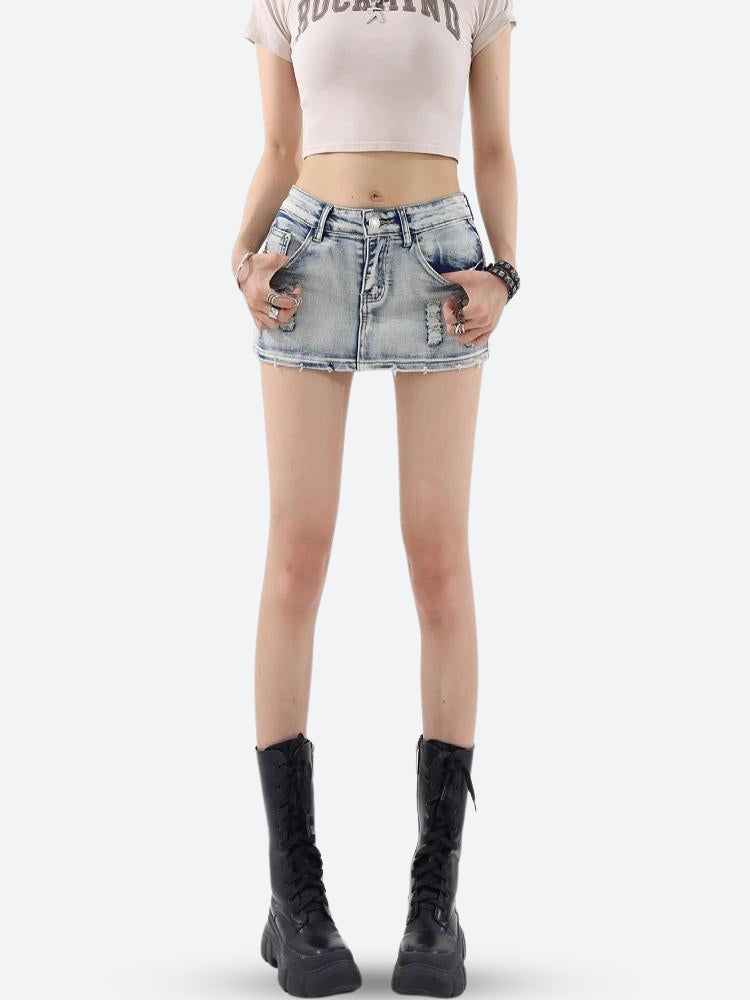 Style Core Aesthetics, New Style Trends - Distressed Low Rise Mini Skirt