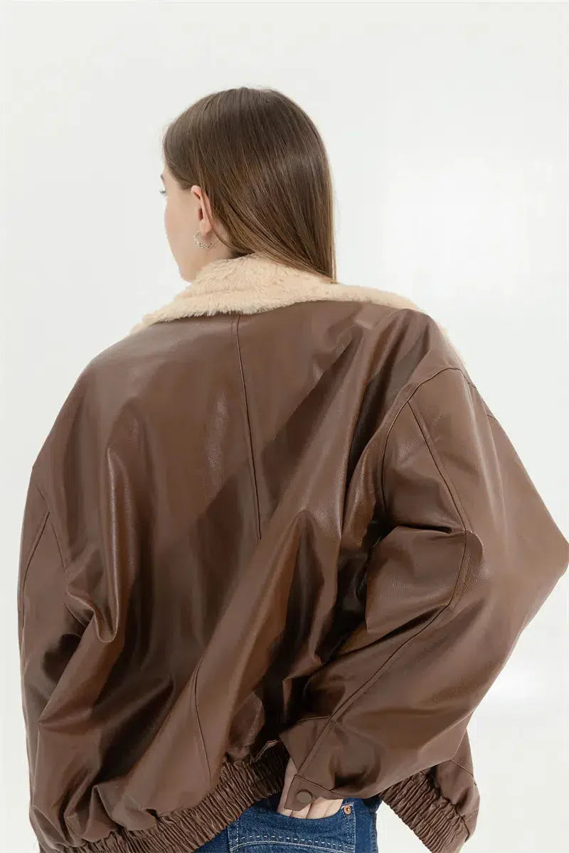 Style Core Aesthetics, New Style Trends - Double-Faced Faux Leather & Fur Jacket