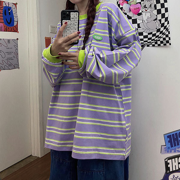 Style Core Aesthetics, New Style Trends - Drain You Striped Sweatshirt