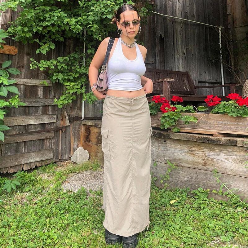 Style Core Aesthetics, New Style Trends - Drawstring Parachute Maxi Skirt