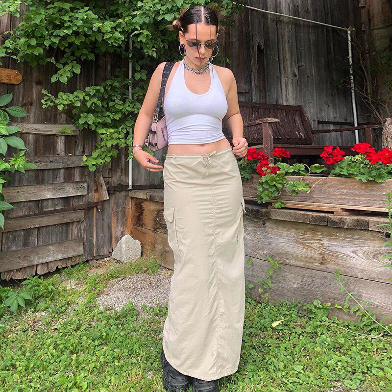 Style Core Aesthetics, New Style Trends - Drawstring Parachute Maxi Skirt
