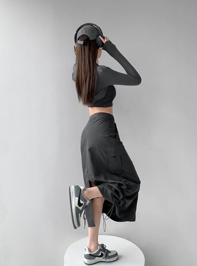 Style Core Aesthetics, New Style Trends - Drawstring Parachute Midi Skirt