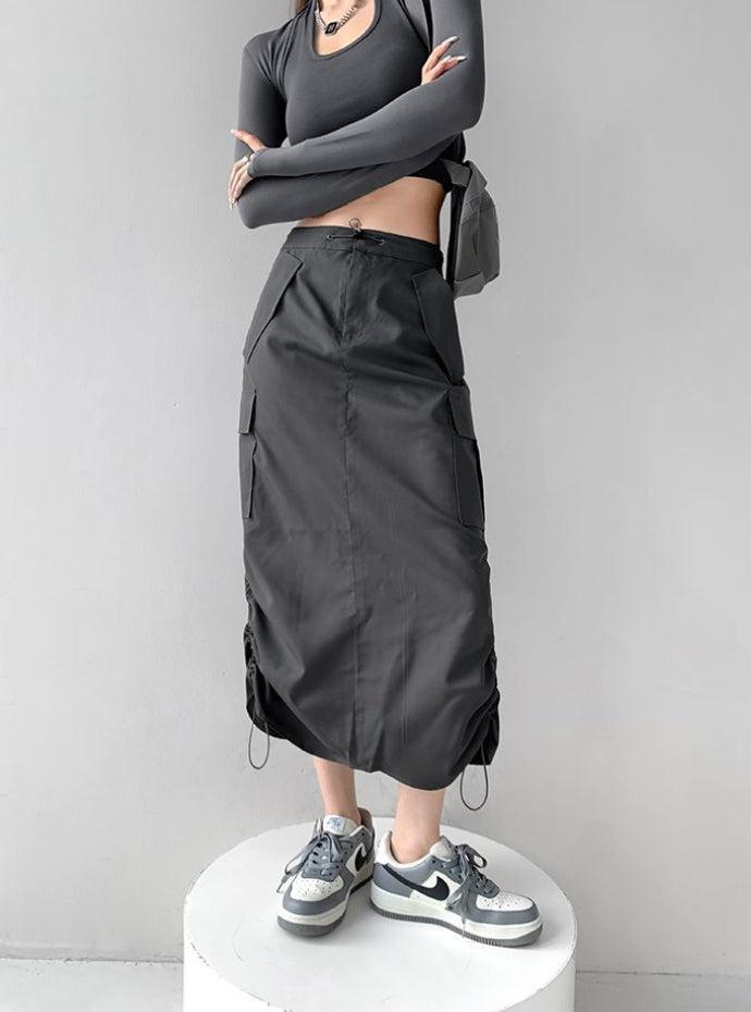 Style Core Aesthetics, New Style Trends - Drawstring Parachute Midi Skirt
