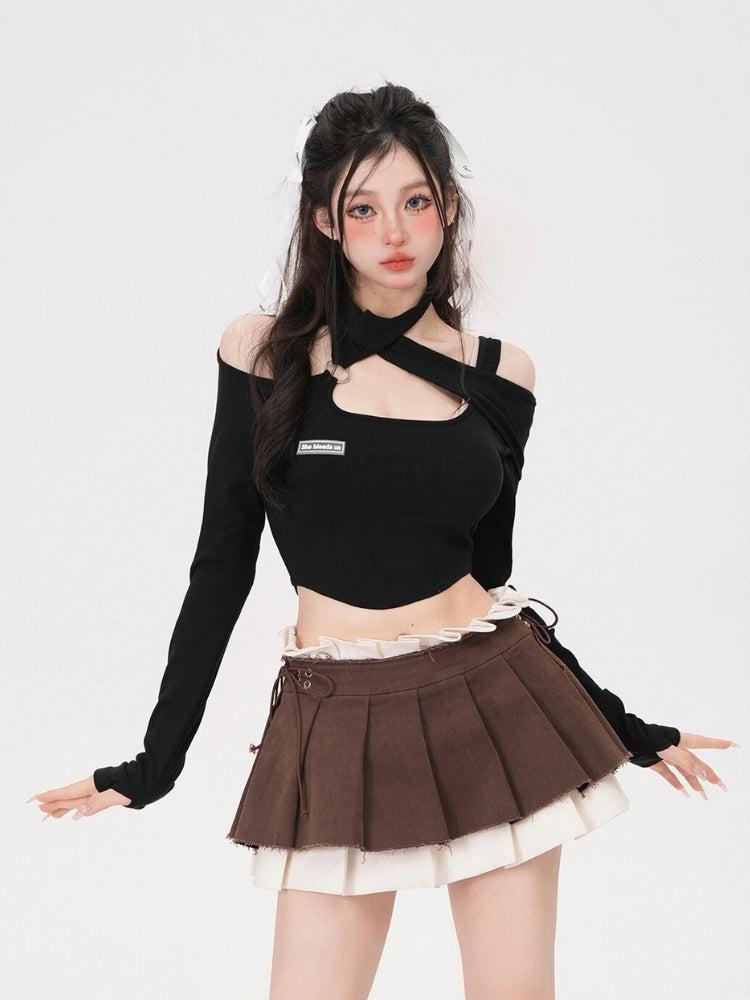 Style Core Aesthetics, New Style Trends - Drawstring Pleated Mini Skirt