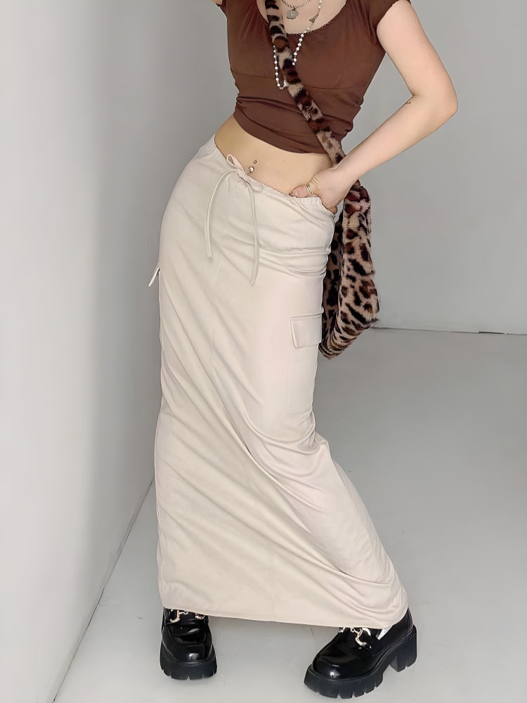 Style Core Aesthetics, New Style Trends - Drawstring Waist Parachute Maxi Skirt