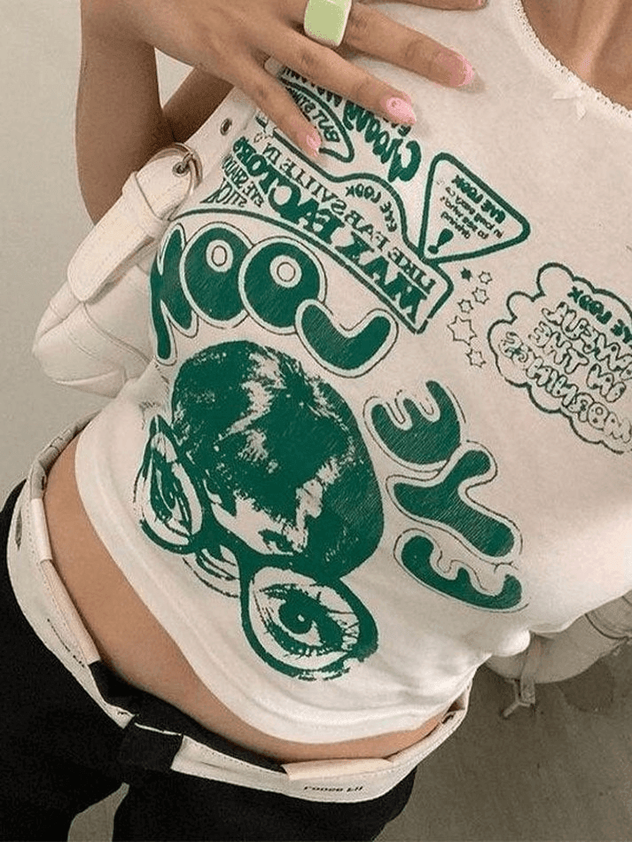 Style Core Aesthetics, New Style Trends - Eye Look Graphic Crop Tank Top
