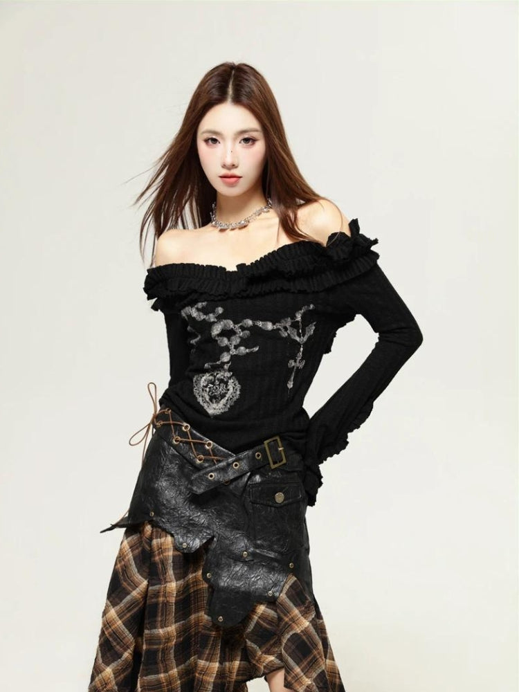 Style Core Aesthetics, New Style Trends - Fairy Grunge Cut Out Shoulder Top