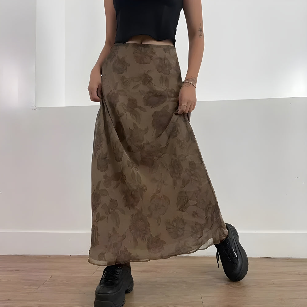 Style Core Aesthetics, New Style Trends - Fairy Grunge Floral Maxi Skirt