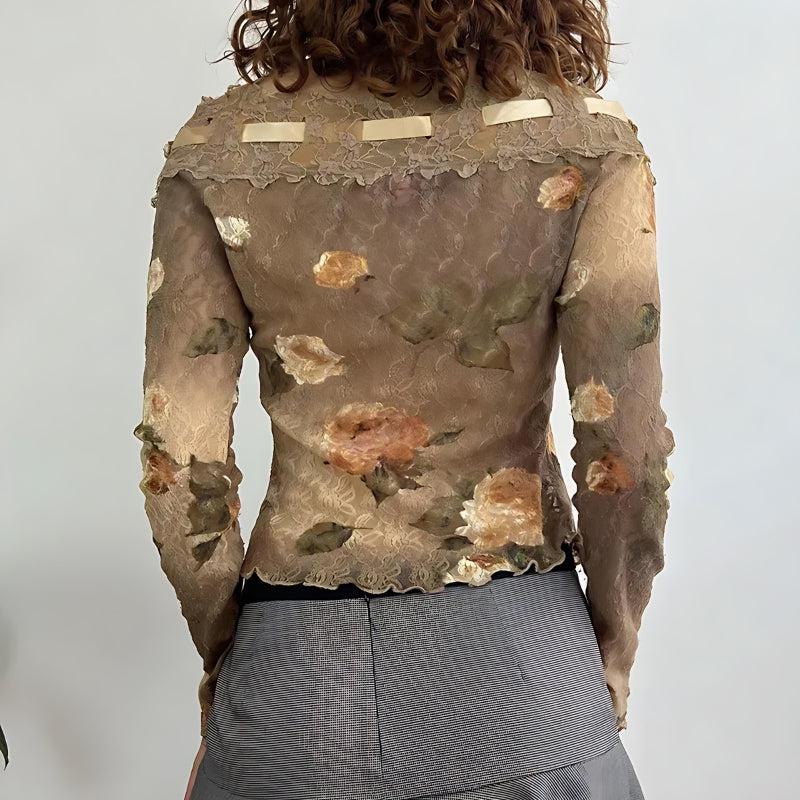 Style Core Aesthetics, New Style Trends - Fairy Grunge Floral Off Shoulder Lace Top