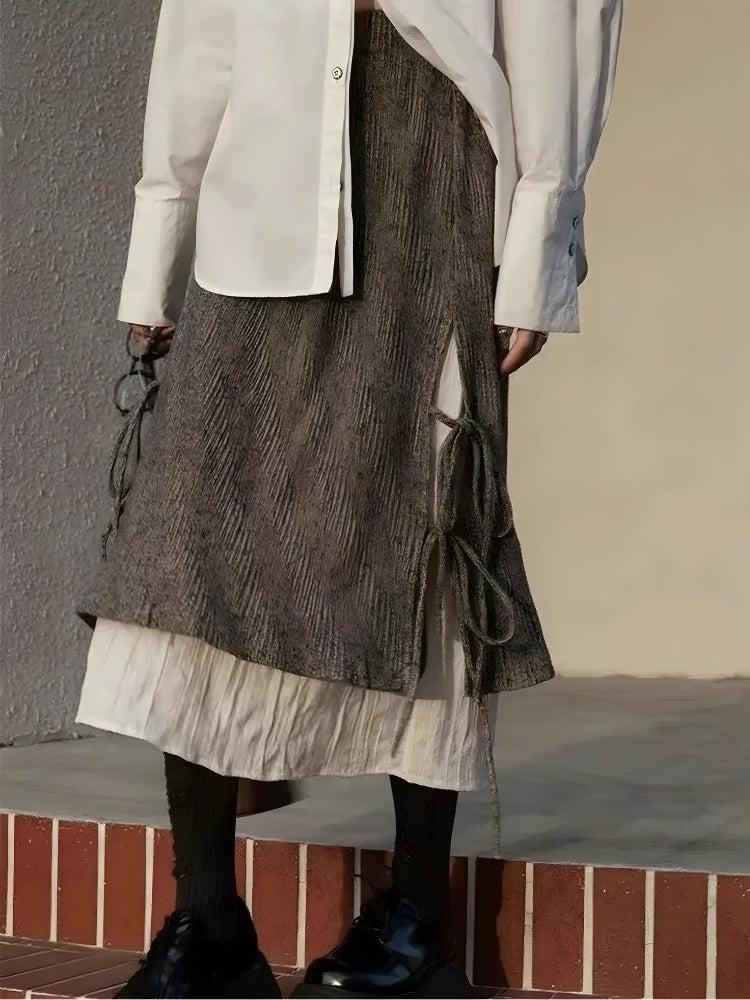 Style Core Aesthetics, New Style Trends - Fairy Grunge Lace Up Midi Skirt