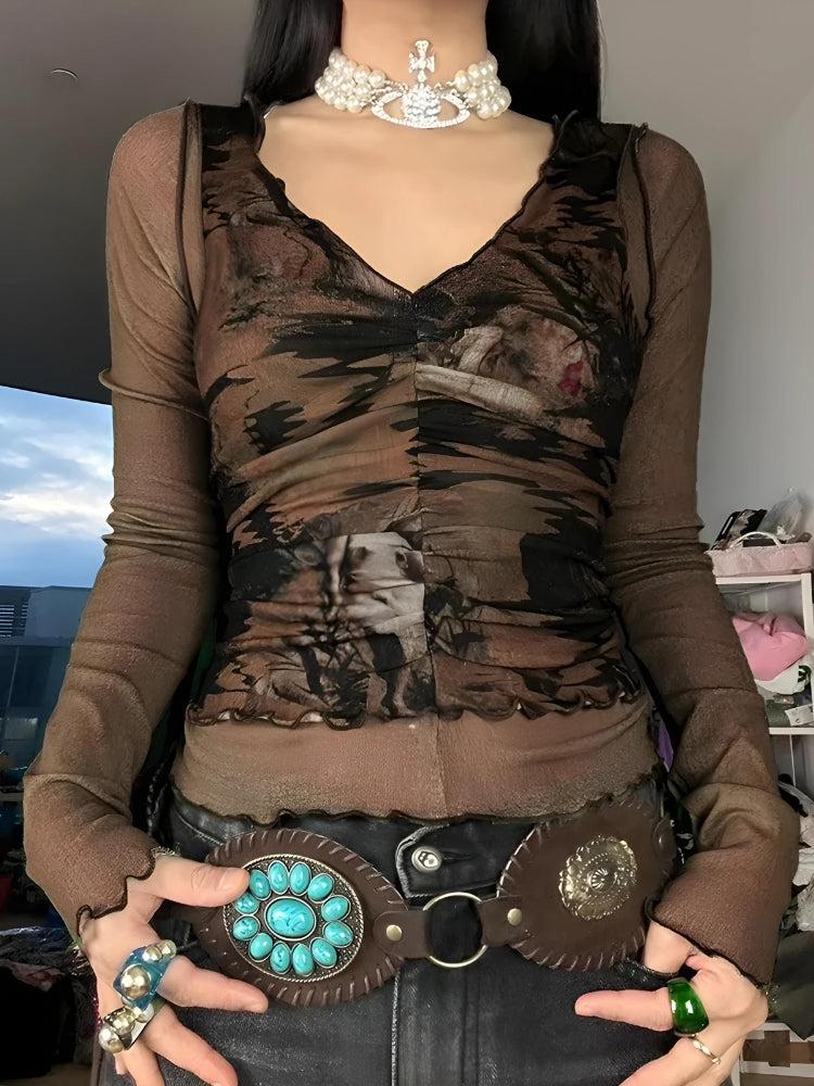 Style Core Aesthetics, New Style Trends - Fairy Grunge Mesh Sheer Top