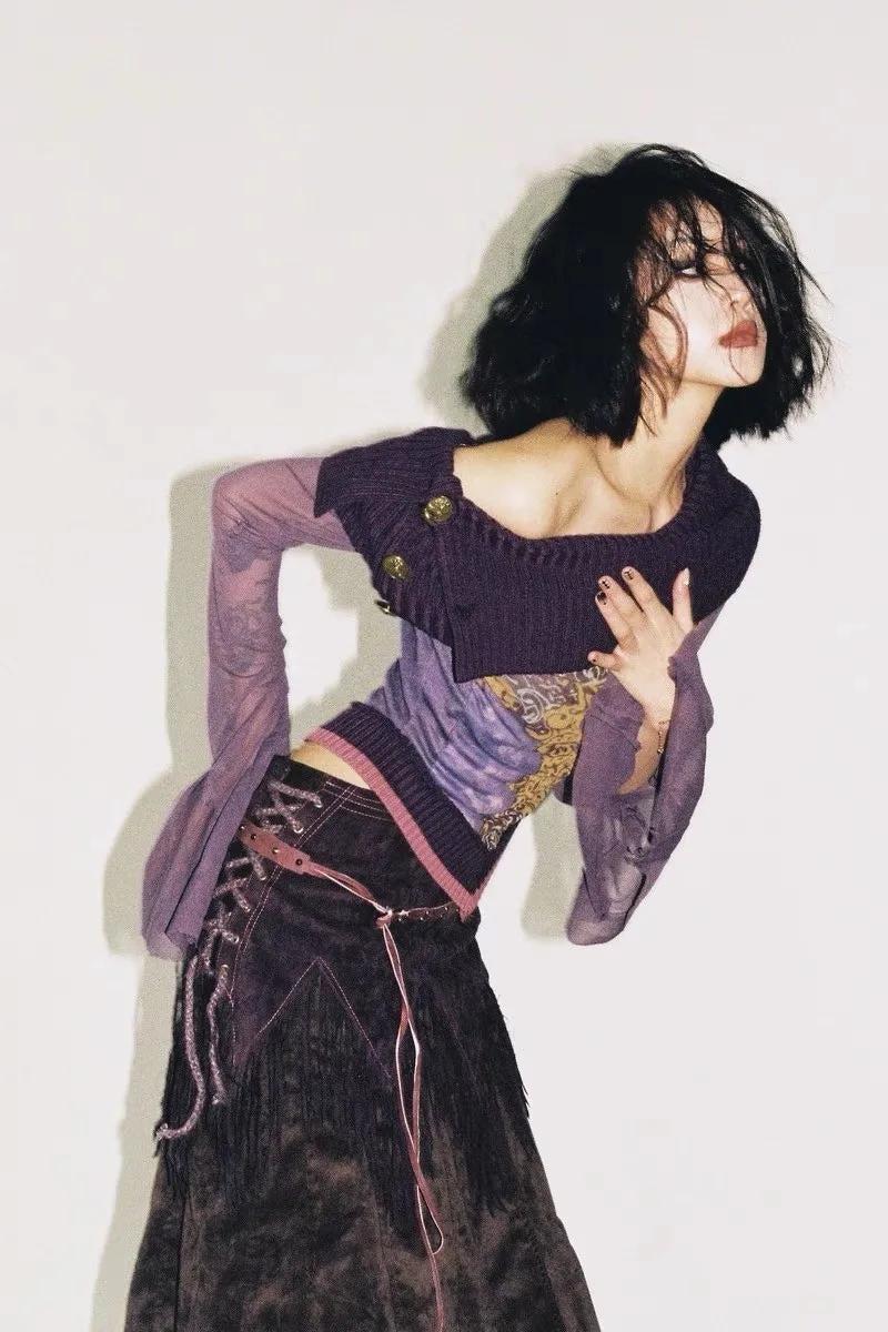 Style Core Aesthetics, New Style Trends - Fairy Grunge Off Shoulder Mesh Top