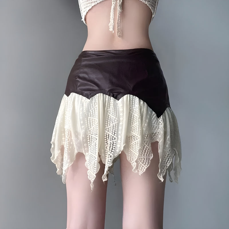 Style Core Aesthetics, New Style Trends - Fairy Grunge Patchwork Lace Mini Skirt